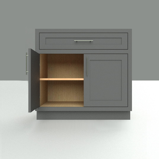 inset cabinet with door open
