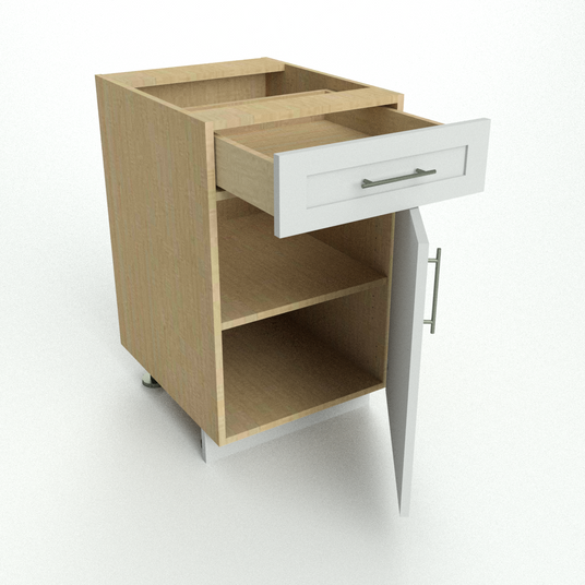 frameless cabinet with door open