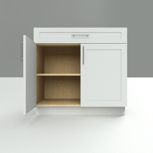frameless cabinet with door open