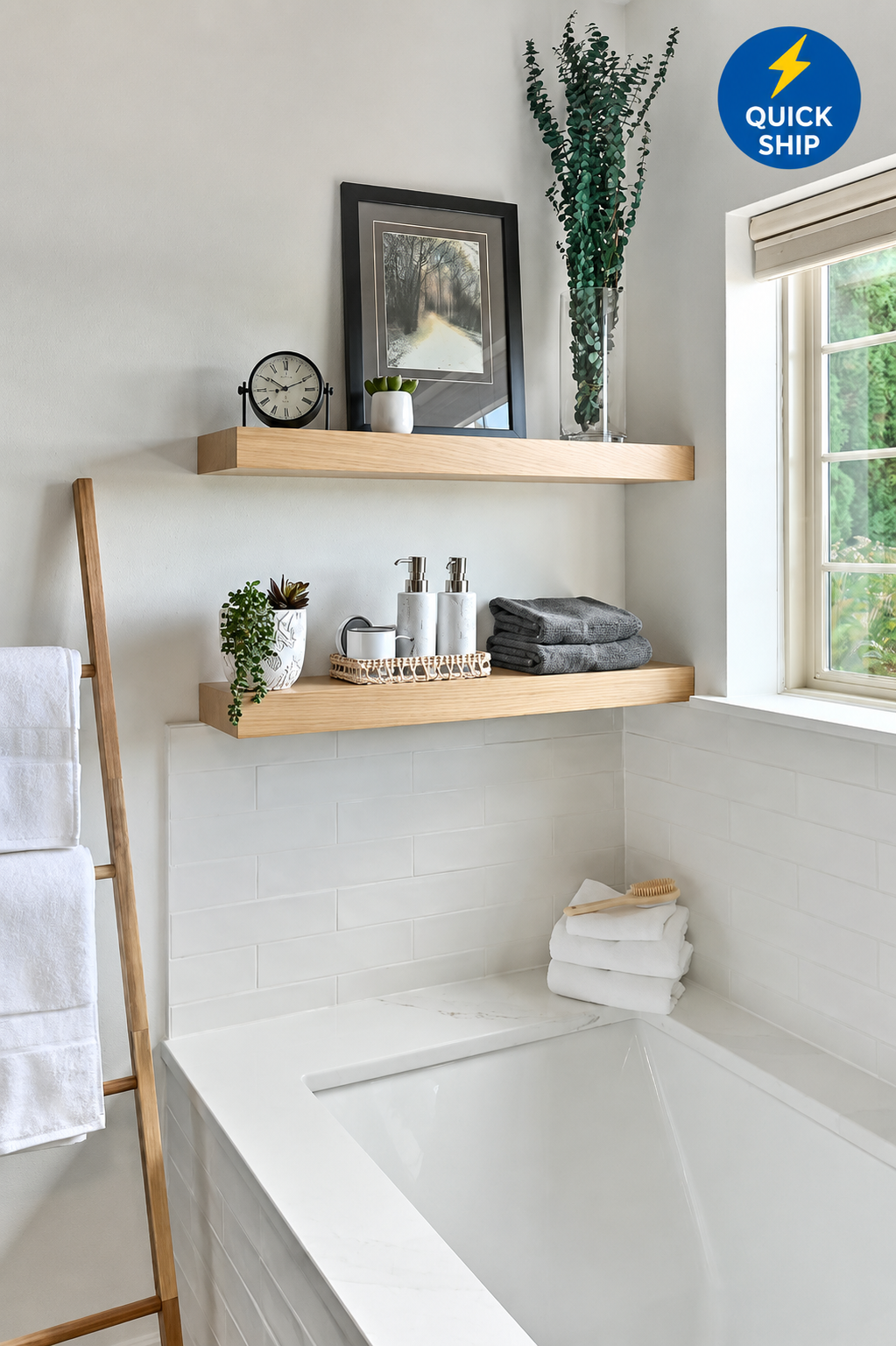 Quick Ship - In Stock Floating Shelves - White Oak, Walnut or Paint