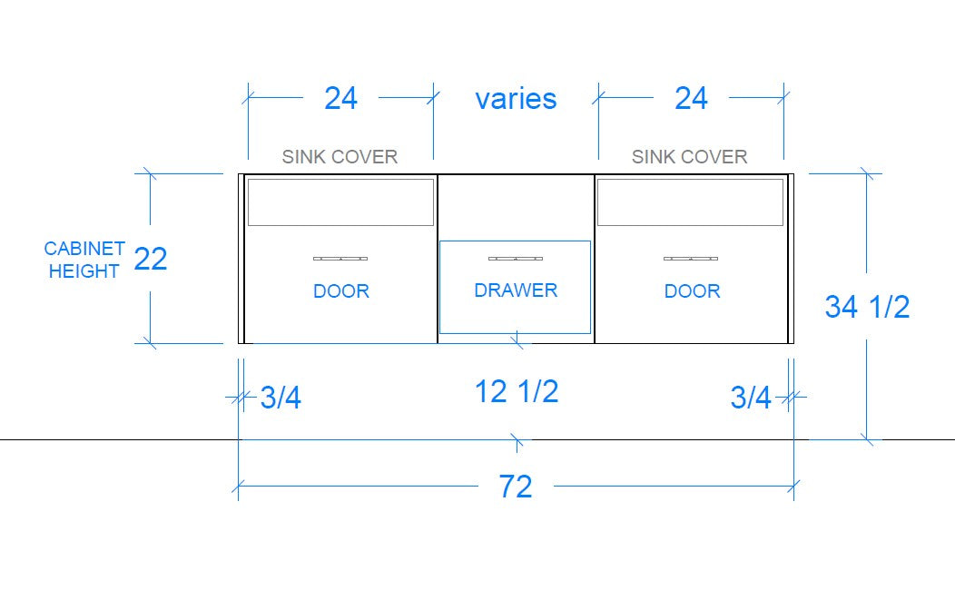 Custom Floating Bathroom Vanity - 57 in. to 96 in. - Double Sinks - Frank Collection - Wall-Mounted - Without Top
