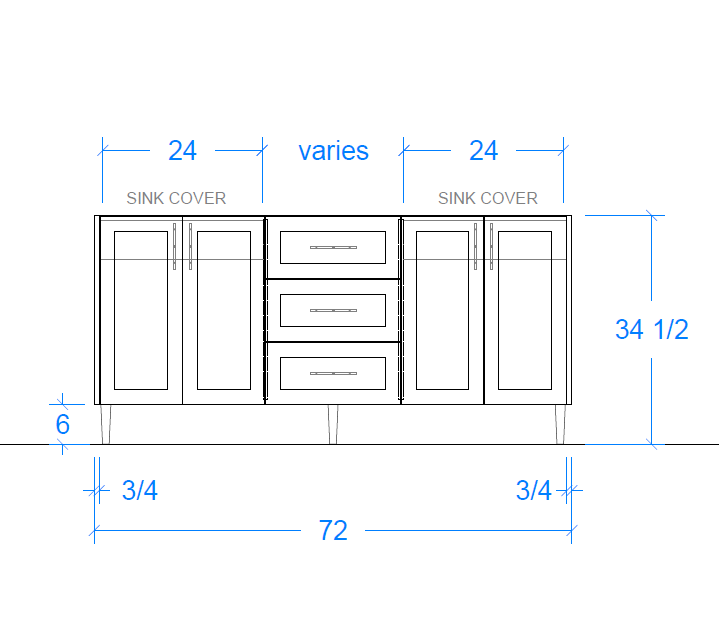 Harlan Custom Bathroom Vanity - Double Sinks - 60 in. - 72 in. - 84 in. - 96 in.