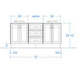 Harlan Custom Bathroom Vanity - Double Sinks - 60 in. - 72 in. - 84 in. - 96 in.