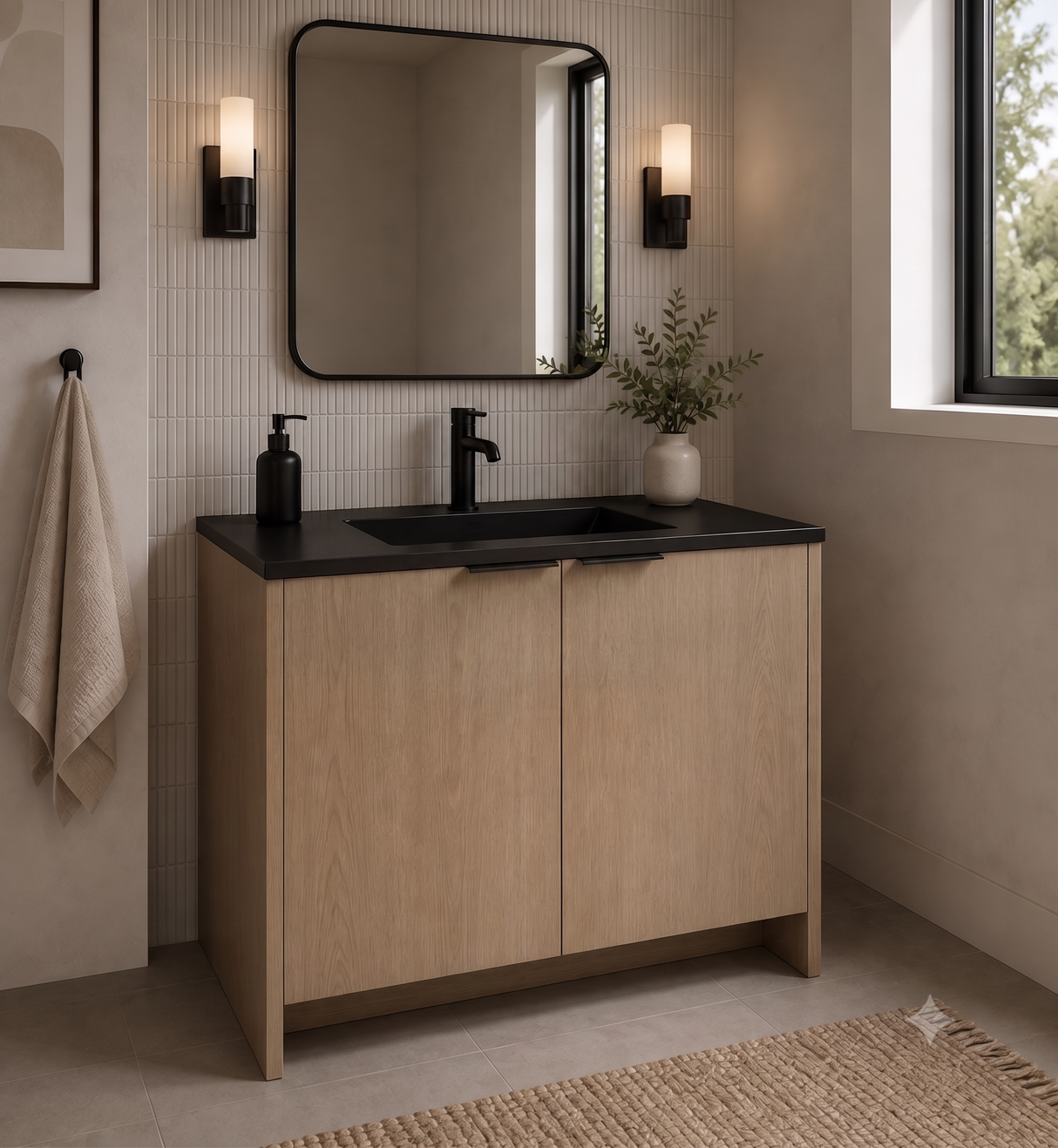 white oak vanity 2 door