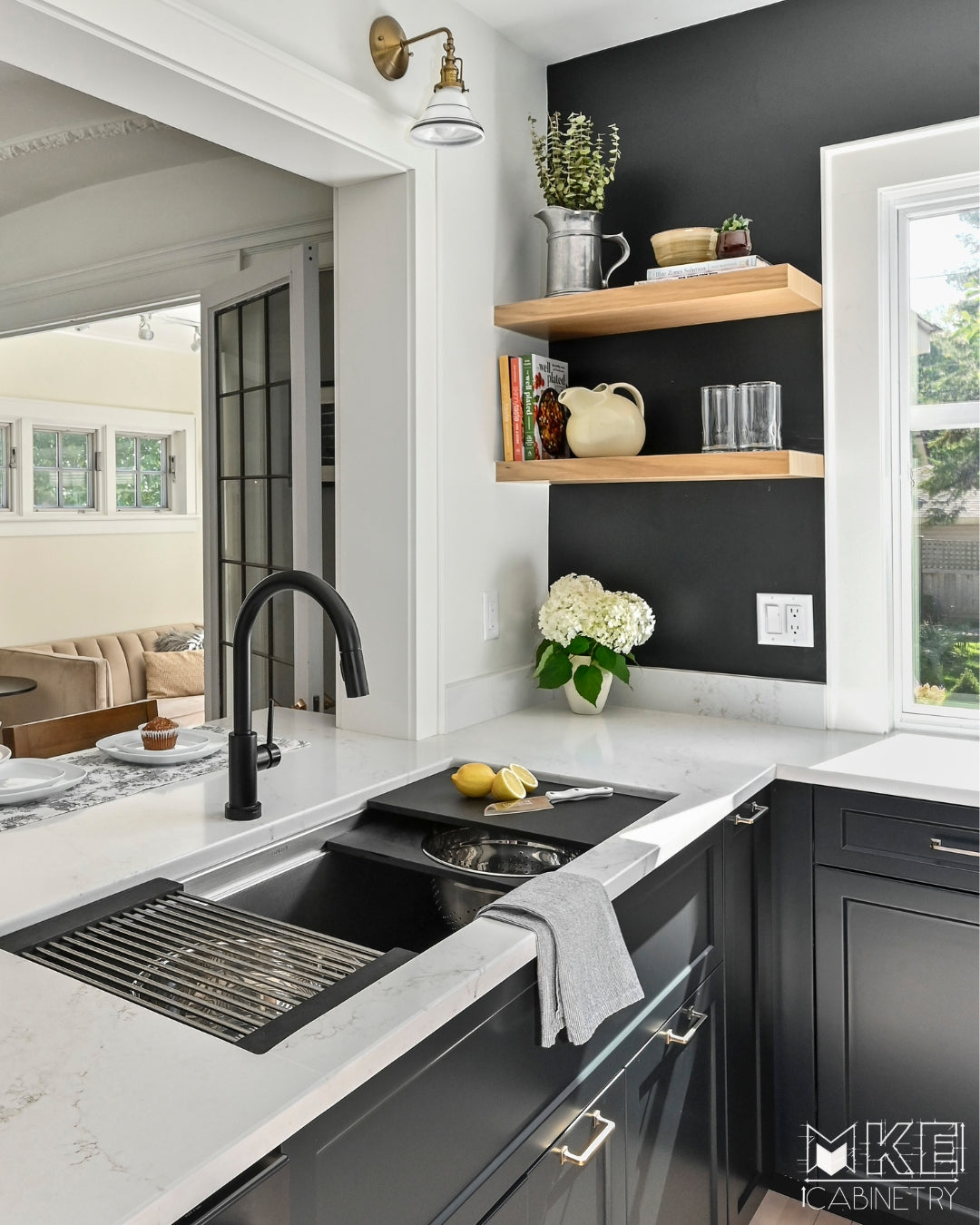 floating shelves in kitchen
